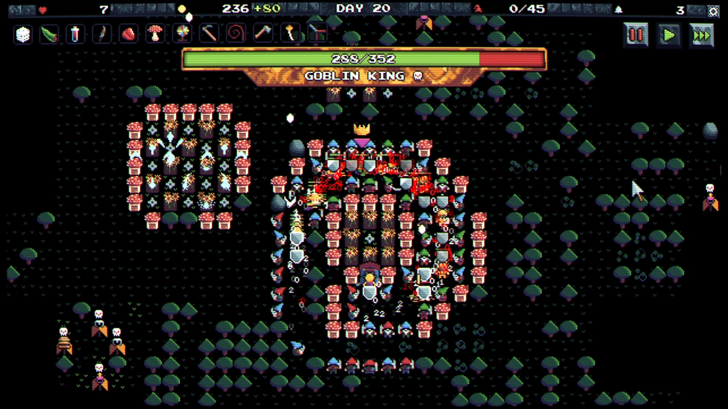 A Gnomes battle against the Goblin King in a dark forest
